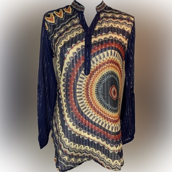 NWT Desigual Larson Top Boho Embroidered Women Euro Small Cotton Blend - Picture 1 of 11
